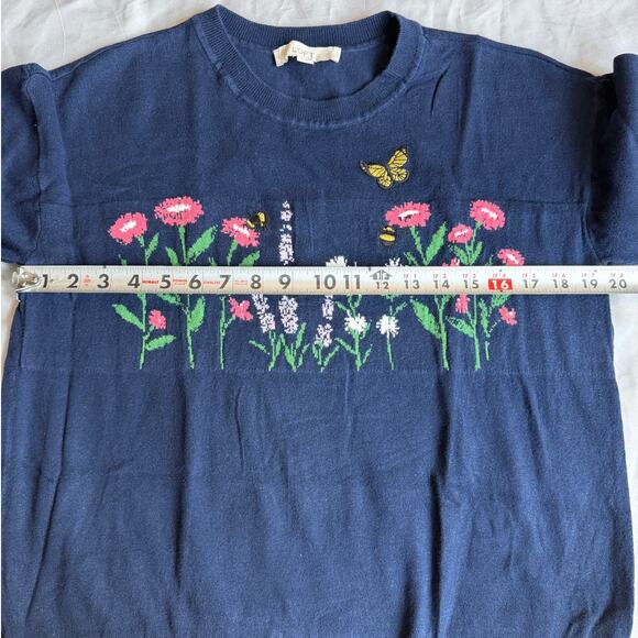 Ann Taylor LOFT Navy, Spring Floral Design, Light Weight Crew Neck Sweater- L - Picture 5 of 7